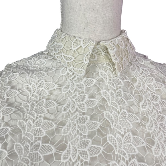 Alice + Olivia Irene Lace Dress XS Silk White Floral Guipure Collared Sleeveless - Picture 7 of 11